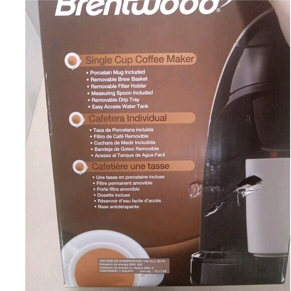 Brentwood Single Serve Coffee Maker with Mug, Black TS-112B - Picture 2 of 2